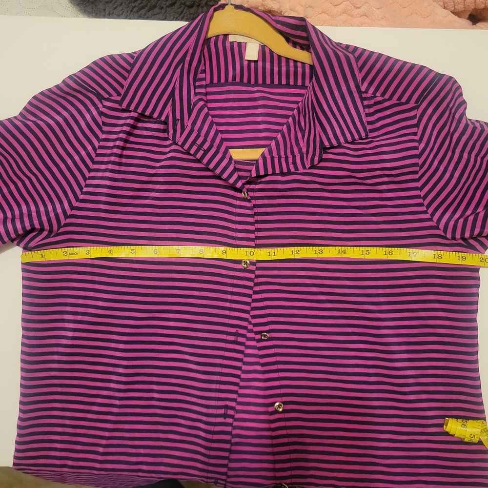 Banana Republic 100% Silk Striped Top Magenta &‎ Navy Corporate  Preppy Nautical - Picture 7 of 8